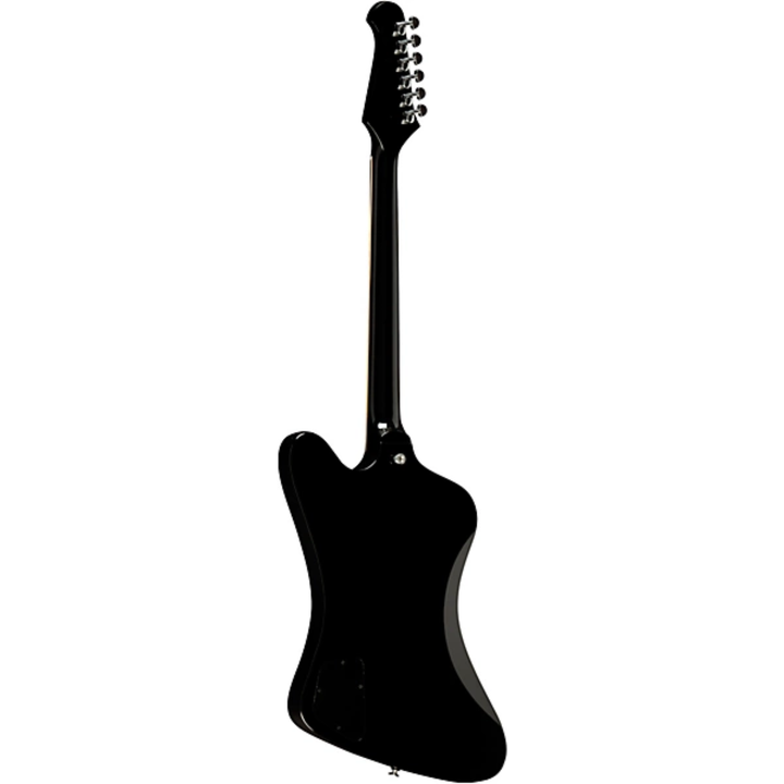 Gibson Firebird Platypus, Ebony. Tribute to the rare 1965 transitional Firebird with the flat Platypus-style Non-Reverse headstock. Mahogany body with set neck and neck-through appearance. SlimTaper mahogany neck, rosewood fretboard with 12-inch radius, 22 medium jumbo frets, acrylic trapezoid inlays. Two historically accurate Firebird Alnico 5 mini humbucker pickups. Nashville Tune-O-Matic bridge, aluminum Stop Bar tailpiece. Grover Mini Rotomatic tuners. Includes hardshell case.