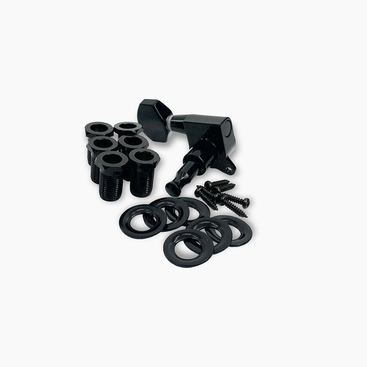 Allparts TK-7113-003 True Tune Mid Size Tuners, 6-in-line, Staggered Posts, Black