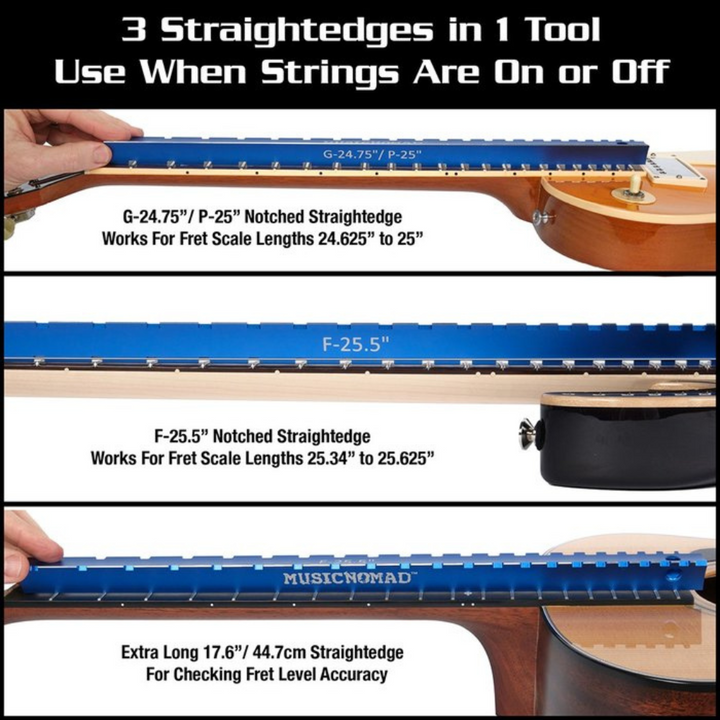 MusicNomad TRI-BEAM-NOTCHED 3-in-1 Straight Edge Tool w/ 2 Notched & 17.6in Sides