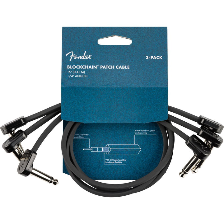 Fender Blockchain 16" Patch Cable, 3-pack, Angle/Angle