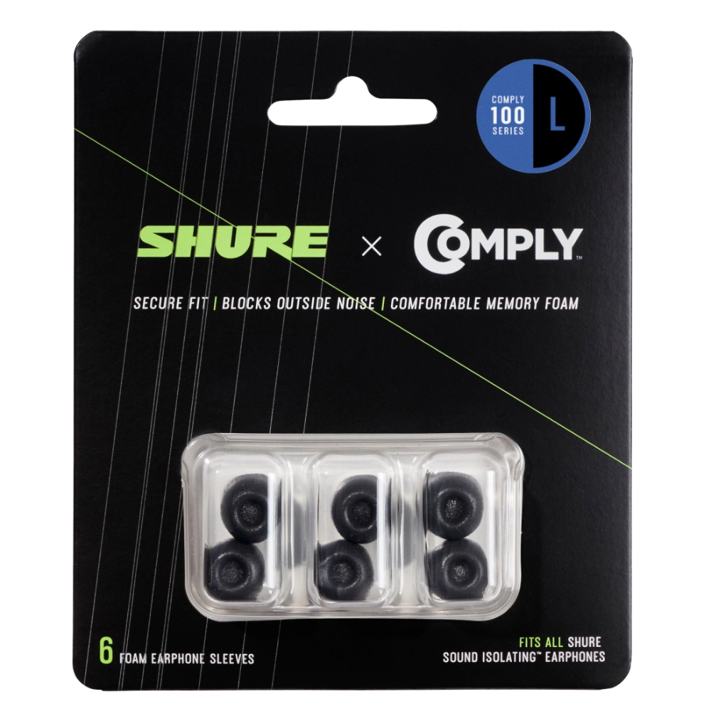Shure EACYF1-6L Large Foam Sleeves (6 pack) for Shure Earphones - Black