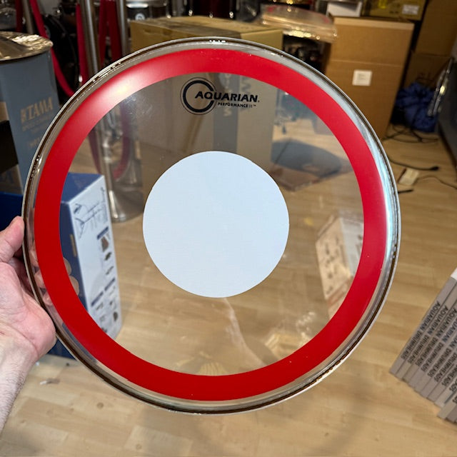 Aquarian PFPD14RED- Aquarian 14" Performance II W? Power Dot/Red Circle Ring Drumhead