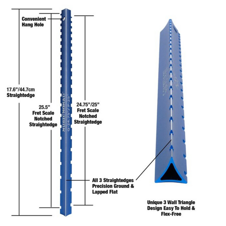 MusicNomad TRI-BEAM-NOTCHED 3-in-1 Straight Edge Tool w/ 2 Notched & 17.6in Sides