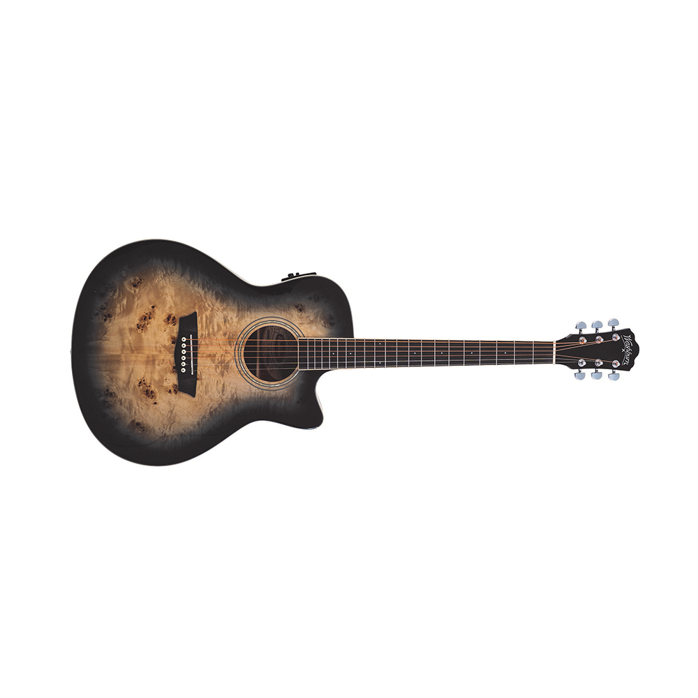 Washburn DFBACEB Deep Forest Grand Auditorium Cutawayt, Poplar Burl Top, Okoume Back & Sides, Black Fade Gloss