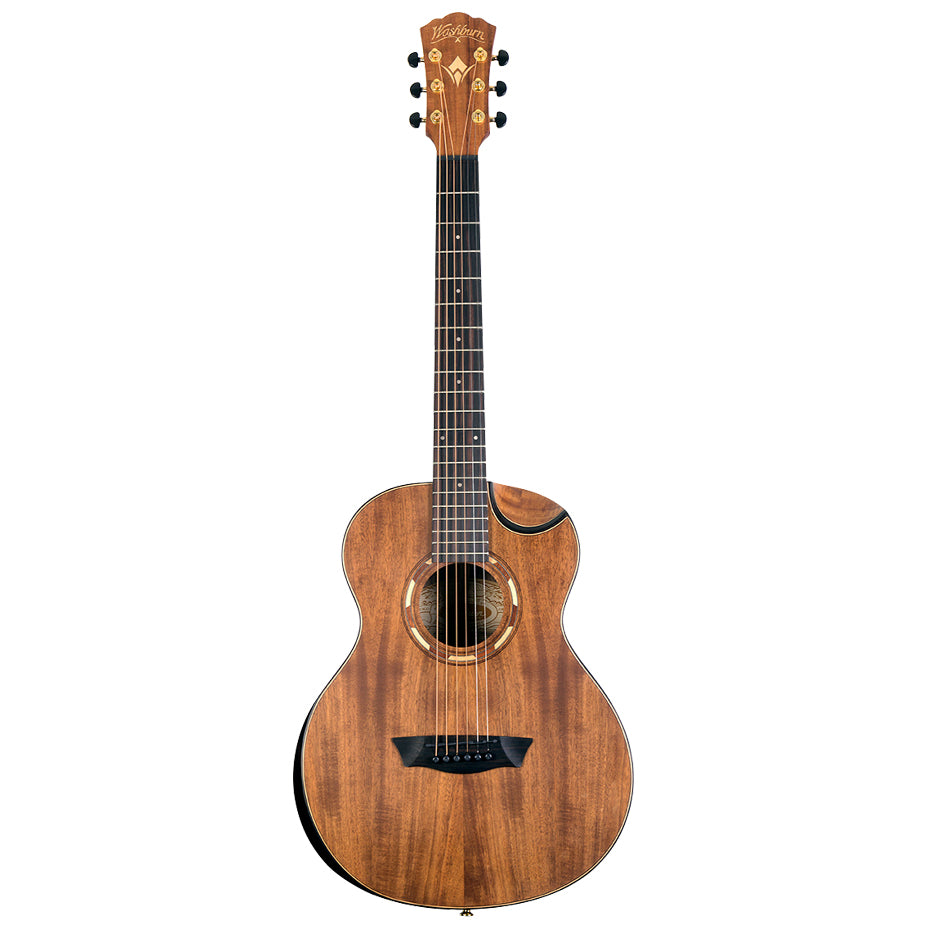Washburn WCGM55K-D Comfort Mini Cutaway w/Cutaway/Pickup/Bag,Koa Top, Koa Back & Sides