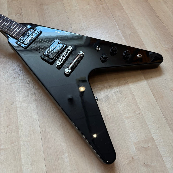 Gibson - 80s RI Flying V - Ebony w/ Brown Deluxe Gibson HD Case  & Case Candy (2023-Demo)
