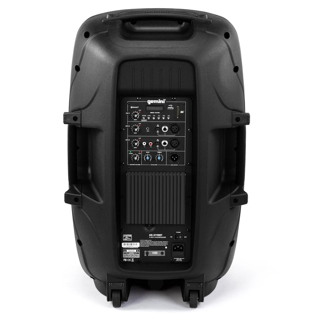 Gemini AS-21 Active 15” Powered Speaker w/ Bluetooth (Pack Includes Speaker Stand & Microphone)