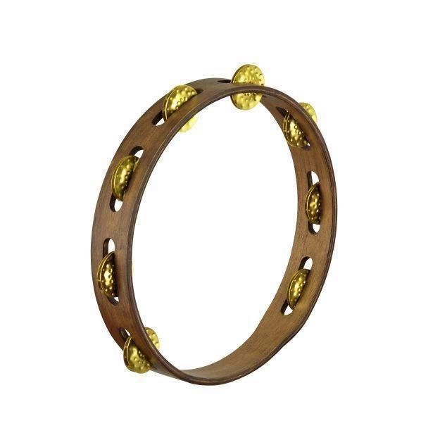 Meinl Vintage Wood Tambourine,1 Row Hammered Brass, Walnut Brown