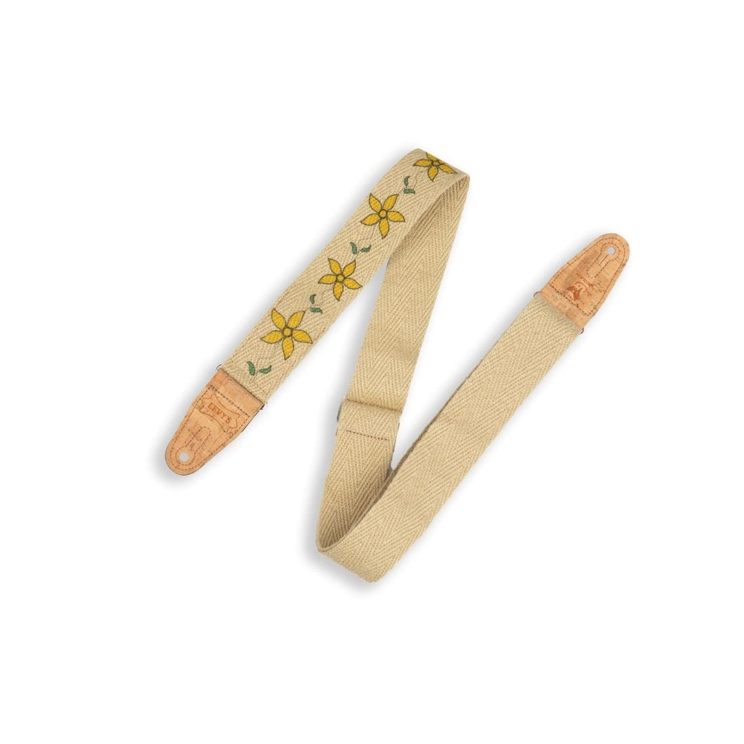 Levy's 2'' Flowering Vines Hemp Vegan Guitar Strap with Yellow Flowers