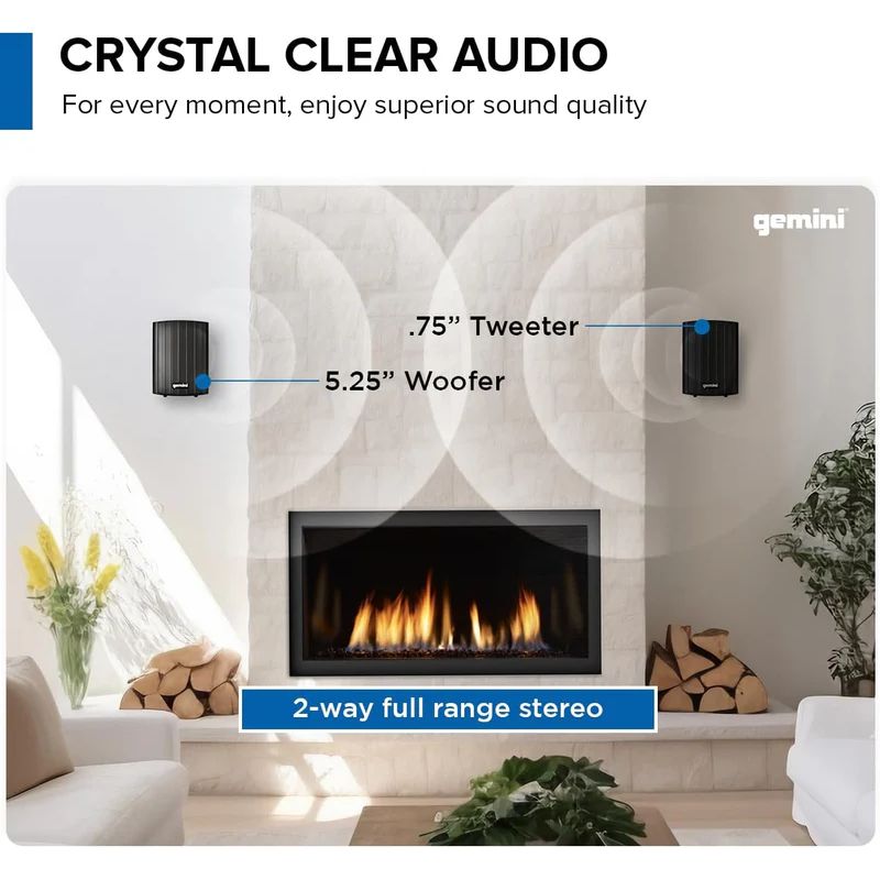 Gemini GHSI-W525BT-PR-BLK Pair of 5.25" Waterproof Mountable Outdoor Bluetooth Speakers