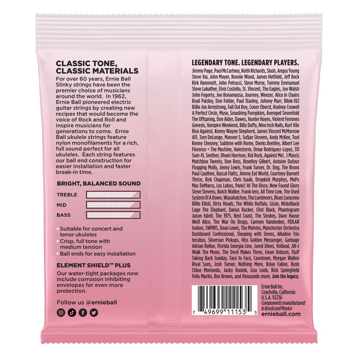 Ernie Ball Concert/Tenor Ukulele Strings, Low G, Ball-end - Clear