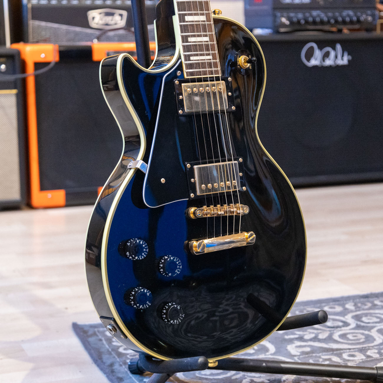 LEFTY - Epiphone - Les Paul Custom (Ebony) UPGRADED w/ Gibson