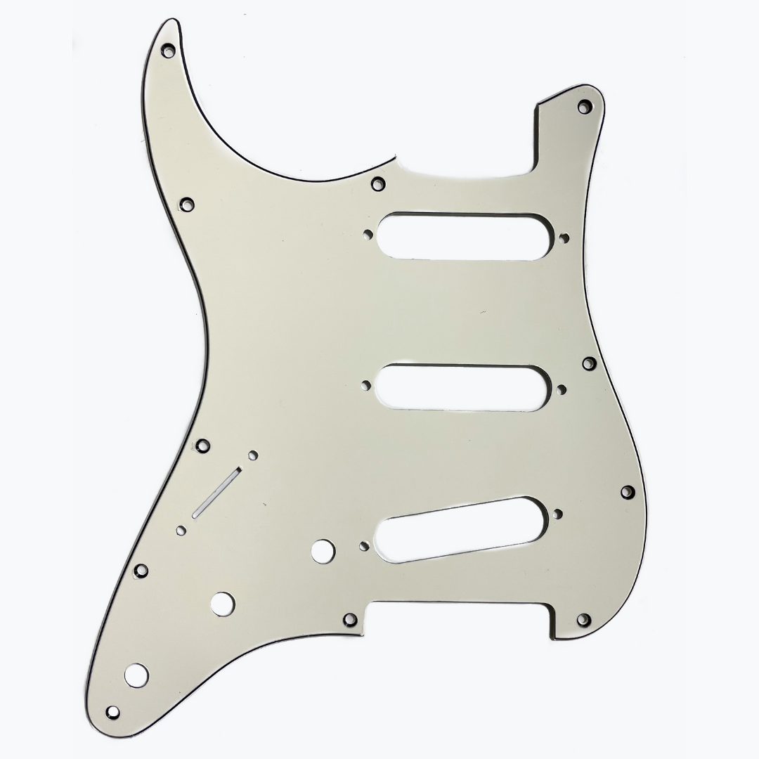 Allparts PG-0552 "LEFTY" 11-hole Pickguard for Strat Parchment 3-ply (P/B/P) .090