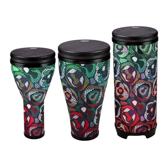 Remo DP-2510-AA-68 Festival Drum Combo Pack, Djembe 10", Timbau 10", Tubano 10", Black Suede Fliptop Replaceable, Tribal Green