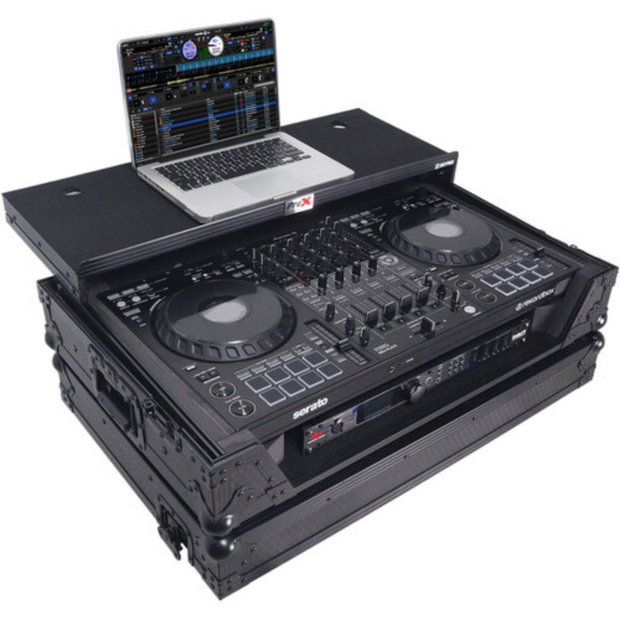 ProX XS-DDJFLX10WLTBLLED ATA Flight Style Road Case for Pioneer DDJ-FLX10 DJ Controller w/ Laptop Shelf 1U Rack Space Wheels & LED - Black Finish