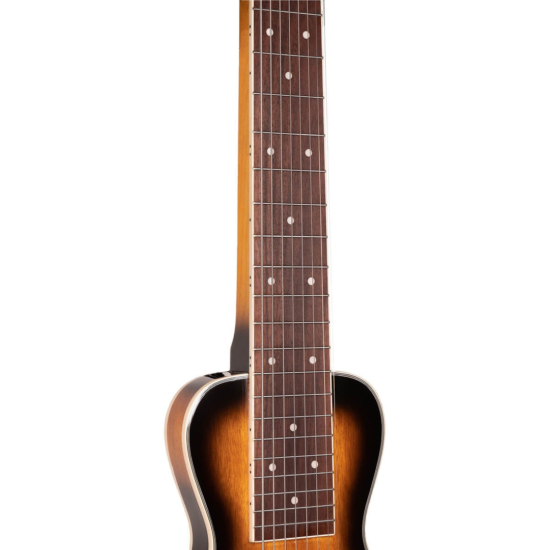 The Gold Tone LS-8 evokes the Oahu Tonemaster, one of the most revered lap steels of the 1950s. Our version is so close to the original that owners of Oahu instruments buy LS-8 pickups and hardware from us for use in the restoration of their prized guitars. The LS-8 is set up for F6 tuning (DFACDFAC) but other tunings can be accommodated by installing strings that are gauged for those tunings.