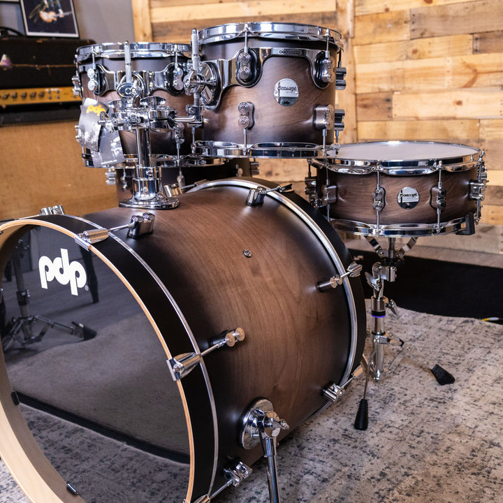 PDP Concept Maple Lacquer CM5 5-Piece Kit Shell Pack w/ Chrome Hardware (18x22 w/ BDM, 8x10, 9x12, 14x16FT, 5.5x14 Snare) - Satin Charcoal Burst