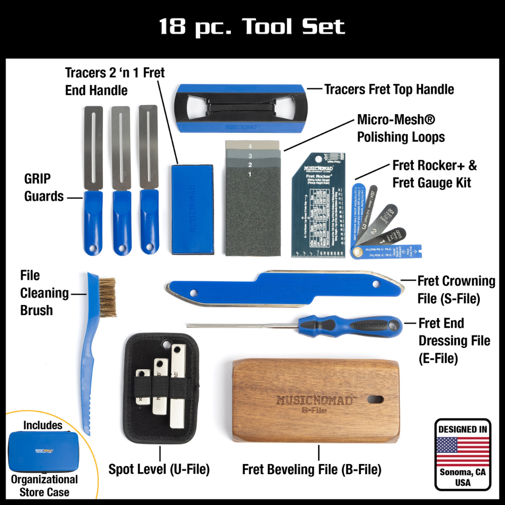 MusicNomad FRET-TOOL-18PC-SET 18-Piece Guitar Fret Tool Set