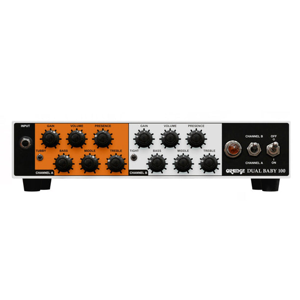 The Orange Dual Baby 100 is a 100-watt, 2-channel, Class A/B solid-state guitar head. Channel A is voiced to emulate the Orange Rockerverb with a Tubby switch for added low-end, while Channel B delivers clean-to-crunch tones with a Tight switch. Weighing only 3kg, it is lightweight, studio-grade, and tour-ready with a buffered FX loop and balanced XLR output.