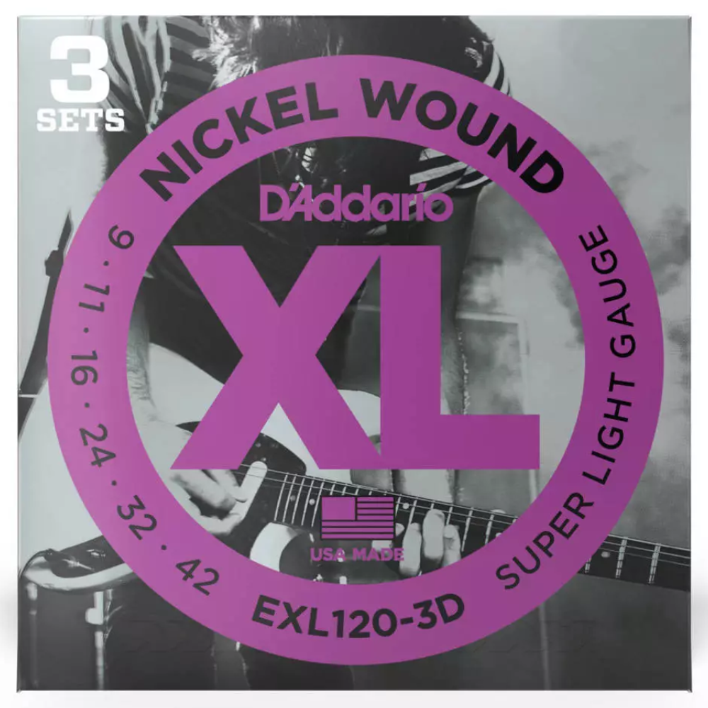 D'Addario EXL116-3D 11-52 Medium Top/Heavy Bottom Electric Guitar Strings - 3-Pack