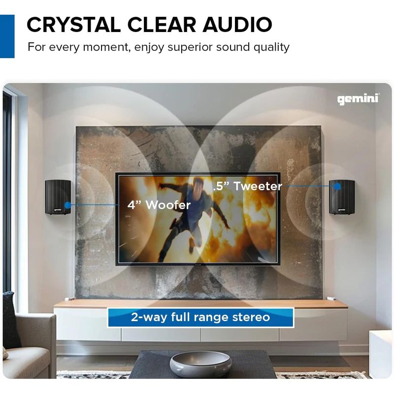 Gemini GHSI-W400BT-PR-BLK Pair of 4" Waterproof Mountable Outdoor Bluetooth Speakers