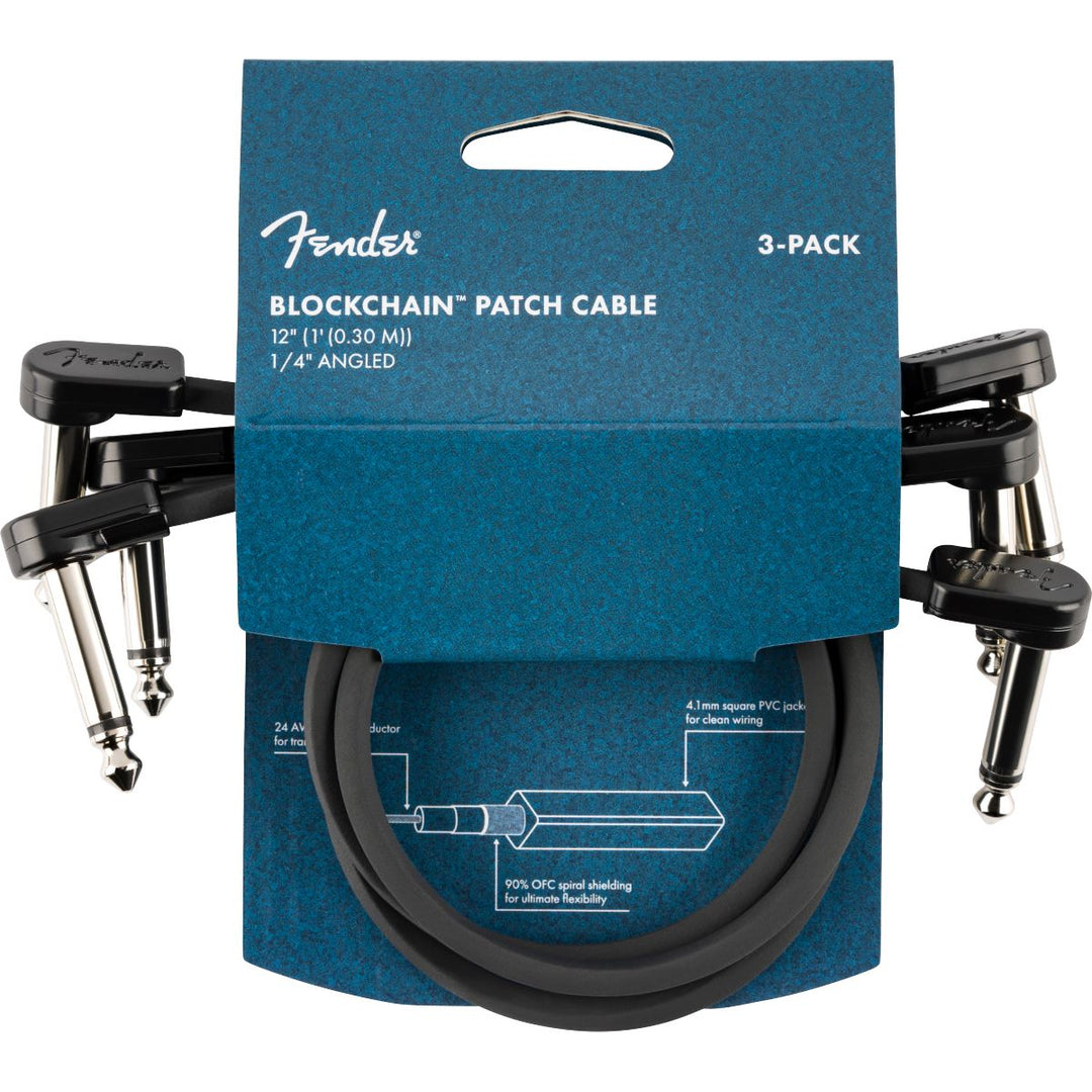 Fender Blockchain 12" Patch Cable, 3-pack, Angle/Angle