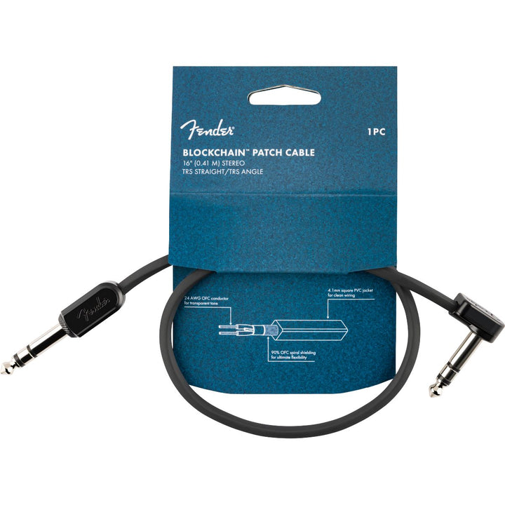Fender Blockchain 16" Patch Cable, Stereo TRS, Straight/Angle