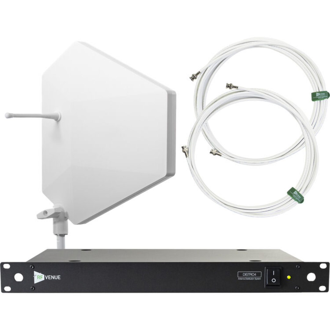 RF Venue DFIN-IPXWDISTRO4 Diversity Fin IPX Antenna & DISTRO4 4-Channel UHF Distribution System Bundle (White, 470 to 928 MHz)