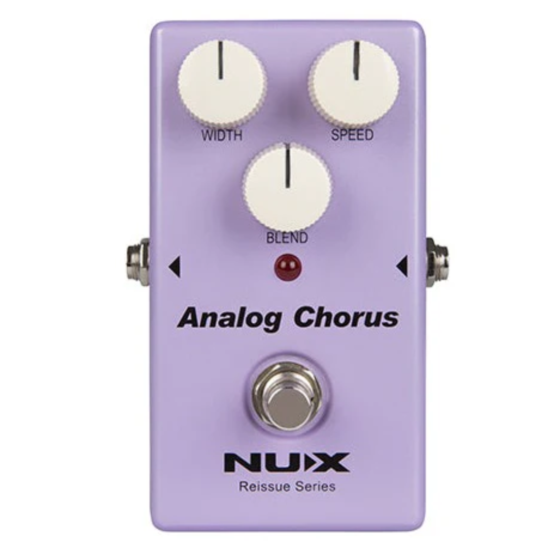 The NUX ANALOG CHORUS pedal from the Reissue Series brings back the legendary chorus sound from the 80&rsquo;s, when most guitar tracks had Chorus effect. Thanks to its pure analog Bucket-Brigade circuit, the NUX ANALOGCHORUS pedal offers you authentic Chorus effects from warm subtle shimmer to near-vibrato wobbles.