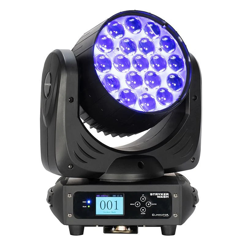 228W professional moving head wash fixture with variable motorized zoom (6 ~ 50-degrees), 19x 12W quad color 4-in-1 (RGBW) LEDs with 3 zones of LED ring control and tunable white color temperature control from 3,200-10,000K