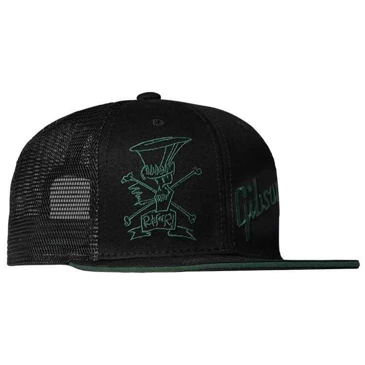 Gibson GHT-SLSHTRHTG Slash 'Skully' Trucker Hat, Black and Green