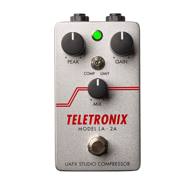 The UA UAFX LA-2A Studio Compressor compact pedal delivers the silky, musical optical compression of the legendary LA-2A Leveling Amplifier in a compact pedalboard format. Built on UAFX processing technology for transparent, touch-sensitive compression on guitar, bass, and more.