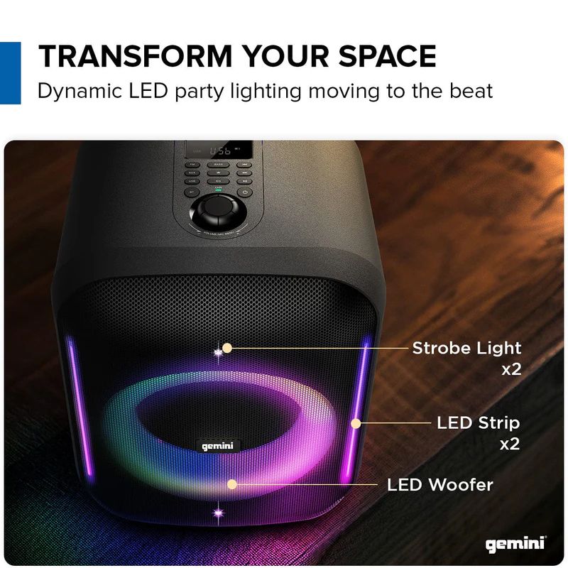Gemini GRV-650L 320W 6.5” Professional Speaker w/ LED Party Lighting