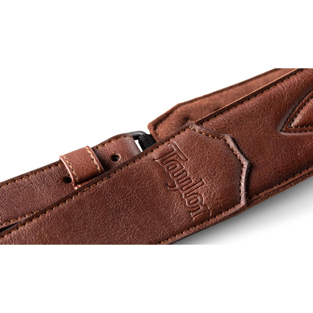 Taylor Vegan Leather Strap,Med Brown w/Stitching 2.0",Embossed Logo