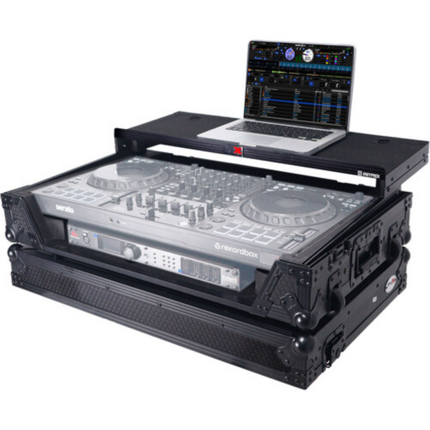 ProX XS-DDJFLX10WLTBLLED ATA Flight Style Road Case for Pioneer DDJ-FLX10 DJ Controller w/ Laptop Shelf 1U Rack Space Wheels & LED - Black Finish