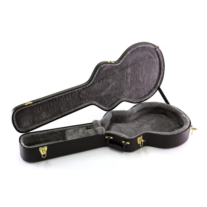 Yorkville hardshell acoustic guitar case designed for APX-style thinline acoustic-electric guitars. Compatible with Yamaha APX-style body shapes. Five-ply cross-laminate wood construction with heavy-duty vinyl covering, plush interior lining, large accessory compartments, all-metal locking fasteners, and heavy-duty molded handles.