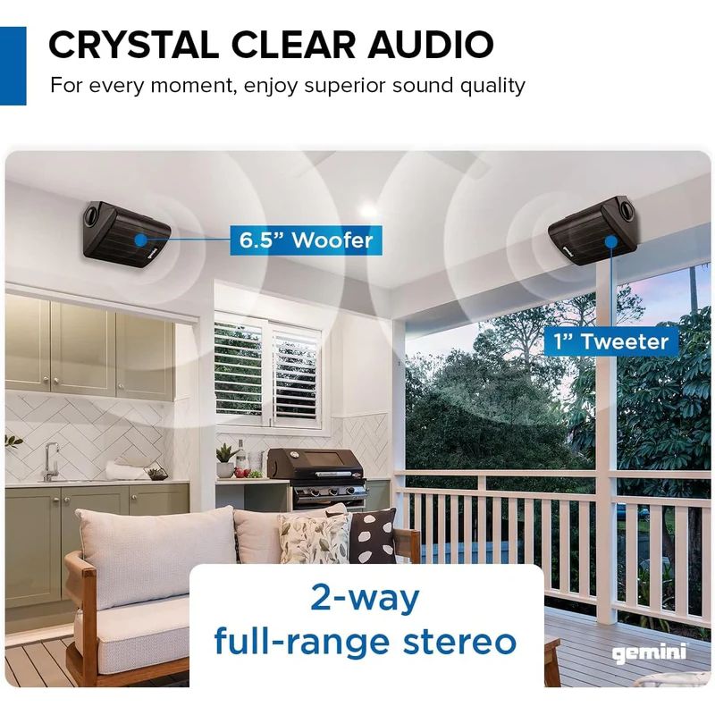 Gemini GHSI-W650BT-PR-BLK Pair of 6.5" Waterproof Mountable Outdoor Bluetooth Speakers