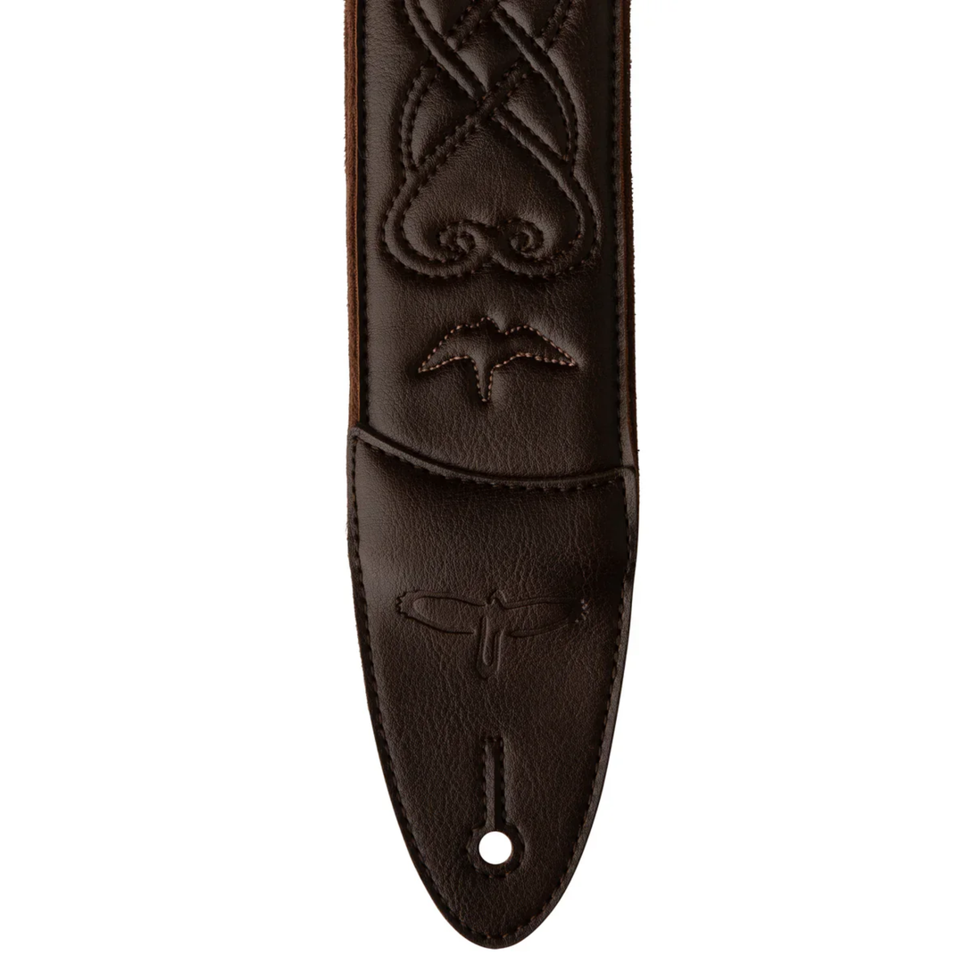 PRS 2.4" Padded Guitar Strap w/RAS, Custom Leather (Faux) Birds - Brown