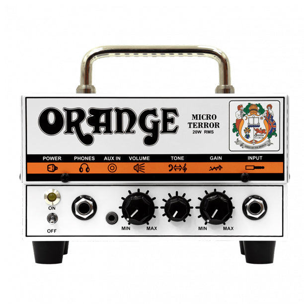 The Orange Micro Terror is a 20-watt hybrid guitar head featuring a 12AX7 preamp valve in a tiny, portable format. Delivers authentic Orange valve-driven tone through a compact chassis with a headphone output for silent practice. Compatible with any standard speaker cabinet.