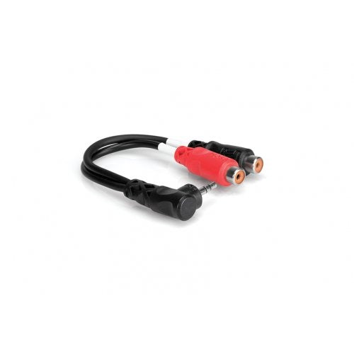 Y-cable splitter or combiner for routing one audio signal to two destinations or combining two sources.