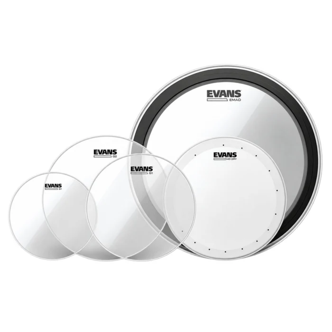 Evans EDP2-G2CLR-F Evans Drum Set Upgrade Pack - G2 Clear Fusion 10"/12"/14" - 14" HD Dry - 20" EMAD Clear