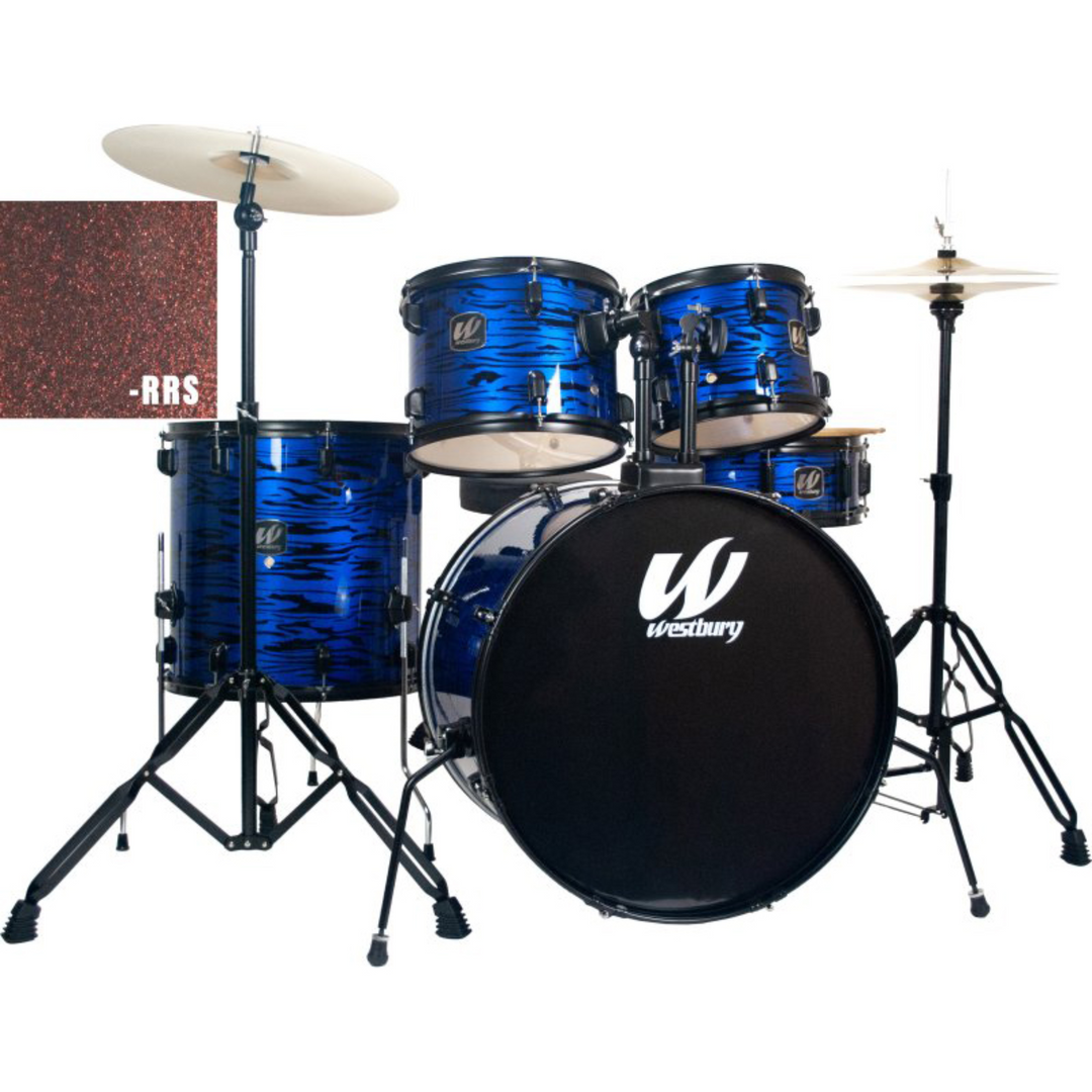 Westbury W465TC-RRS 400 Series 5-Piece Studio Acoustic Drum Kit with 20" Bass Drum & Throne - Ruby Red Sparkle