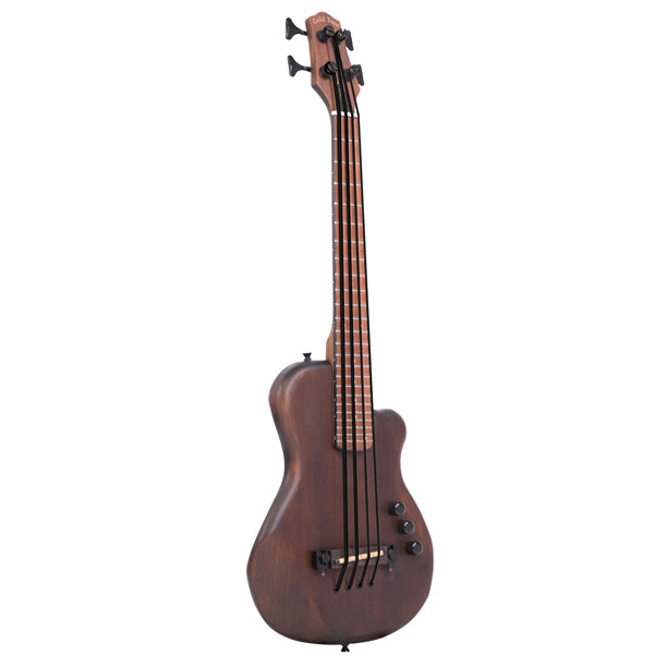 This lightweight, single-cutaway solid-body electric bass produces solid fundamental bass tone. Its specially-engineered bridge with long-throw adjustable string compensation enables you to change the scale length to suit the use of either polymer or steel strings. The piezo pickup with active (9v) EQ creates a BIG sound that goes anywhere! Padded gig bag included. Available as left-handed model.