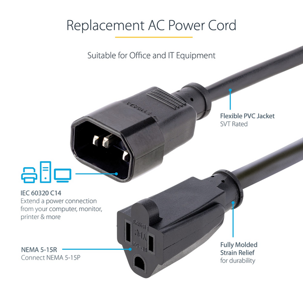 Startech PAC100 Power Cable - IEC 60320 C14 to NEMA 5-15 - 1ft