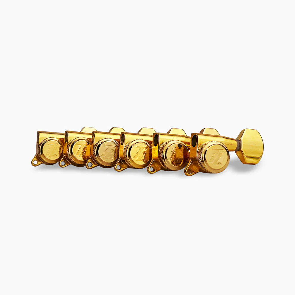 Allparts TK-7116-002 True Lok Mid Size Locking Tuners, 6-in-line, Staggered Posts, Gold