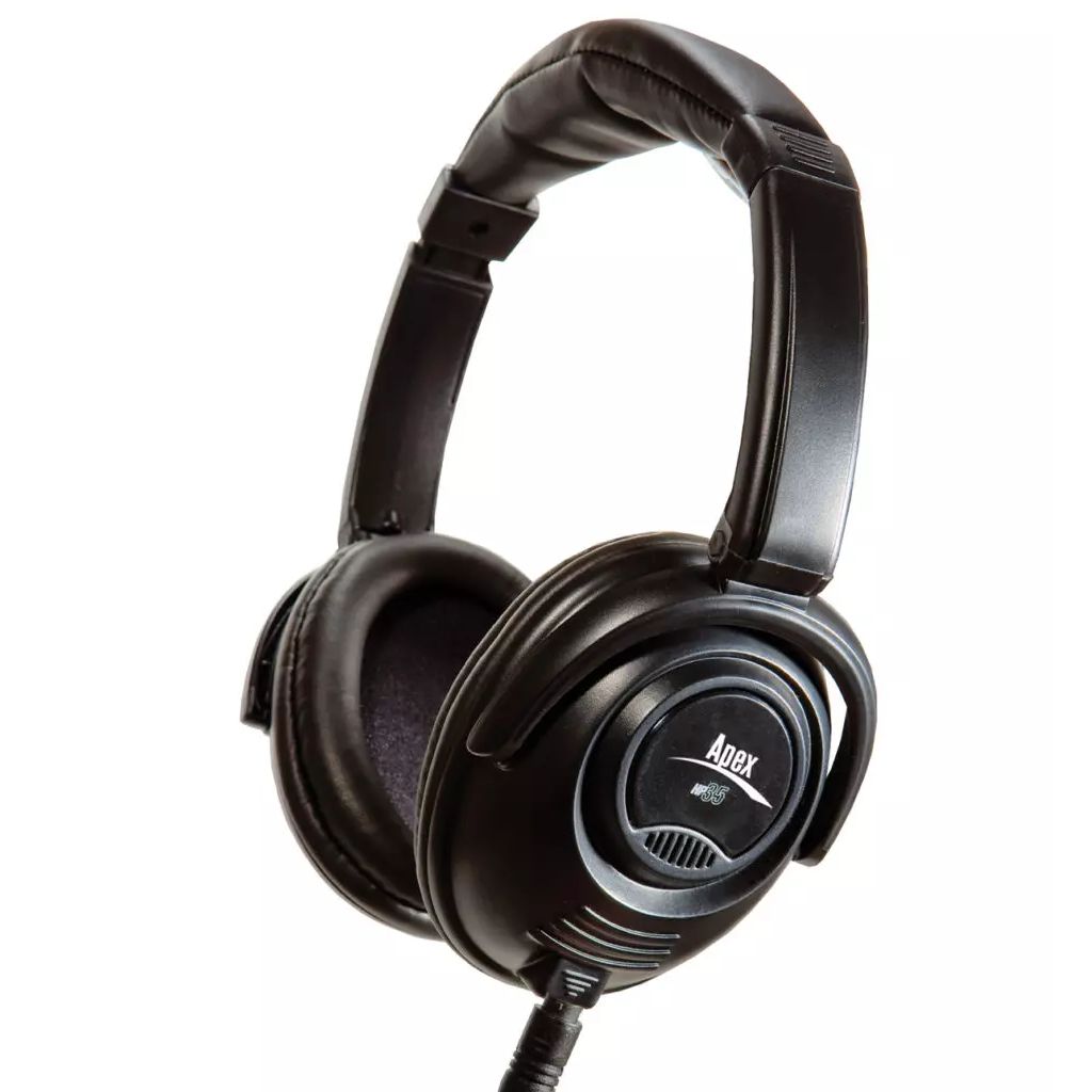 Apex HP35 Closed ear Folding stereo headphones with 3m (10ft) mini plug cable & ¼” stereo adaptor, carrying pouch