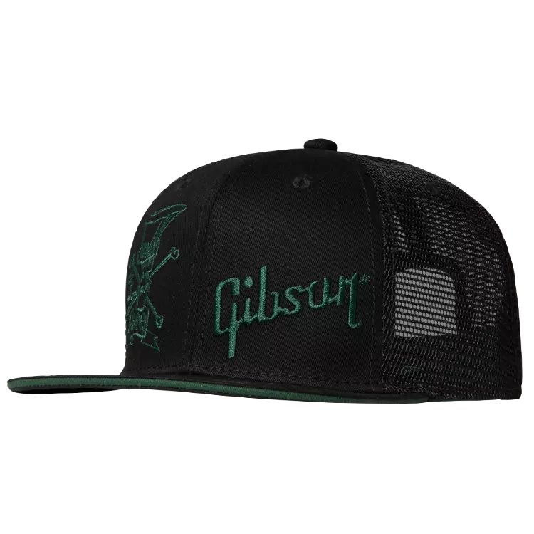 Gibson GHT-SLSHTRHTG Slash 'Skully' Trucker Hat, Black and Green