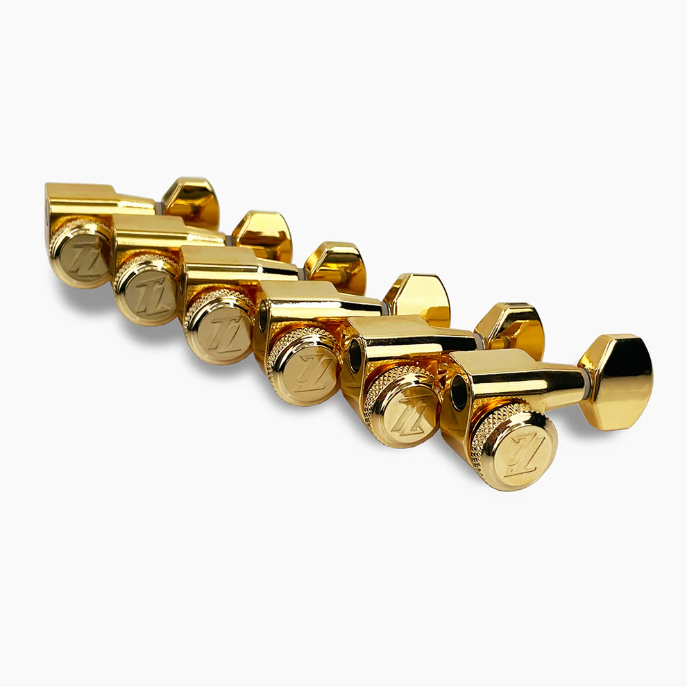 Allparts TK-7107-002 True-Lok Mid-Size Locking Tuners - 6-in-line, Single Pin, Gold