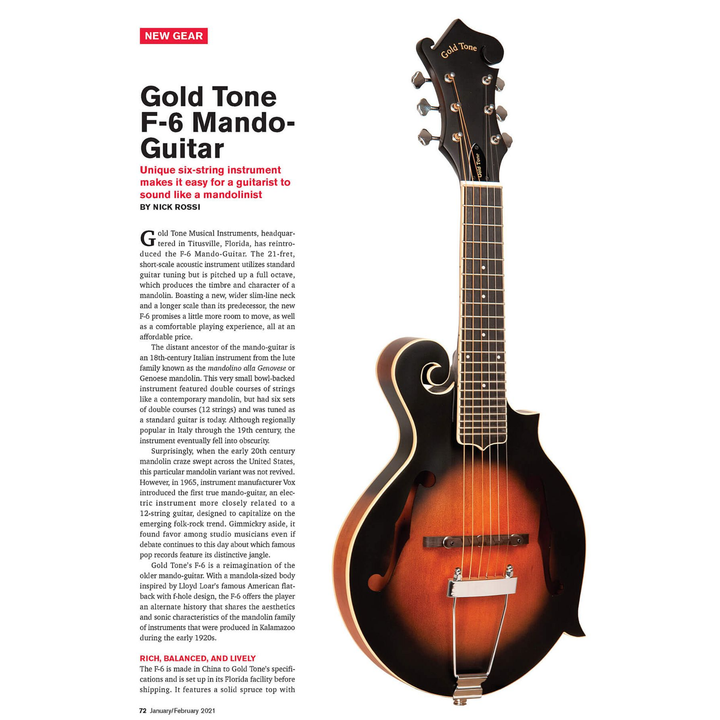 Gold Tone F-6 6-String F-style Mando-Guitar with Pickup and Case