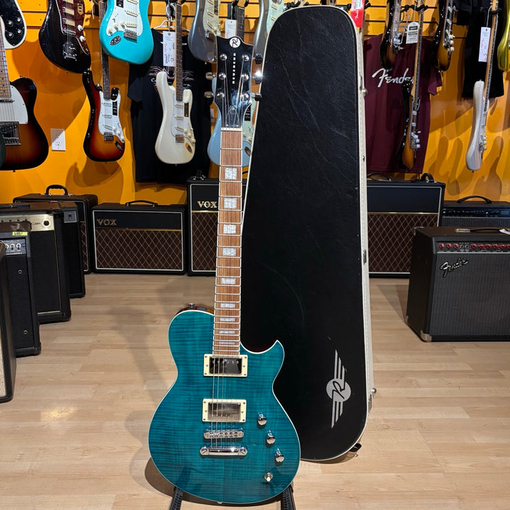 Reverend - Roundhouse HH FM Transparent Turquoise w/ Reverend HD Case (2020) - USED